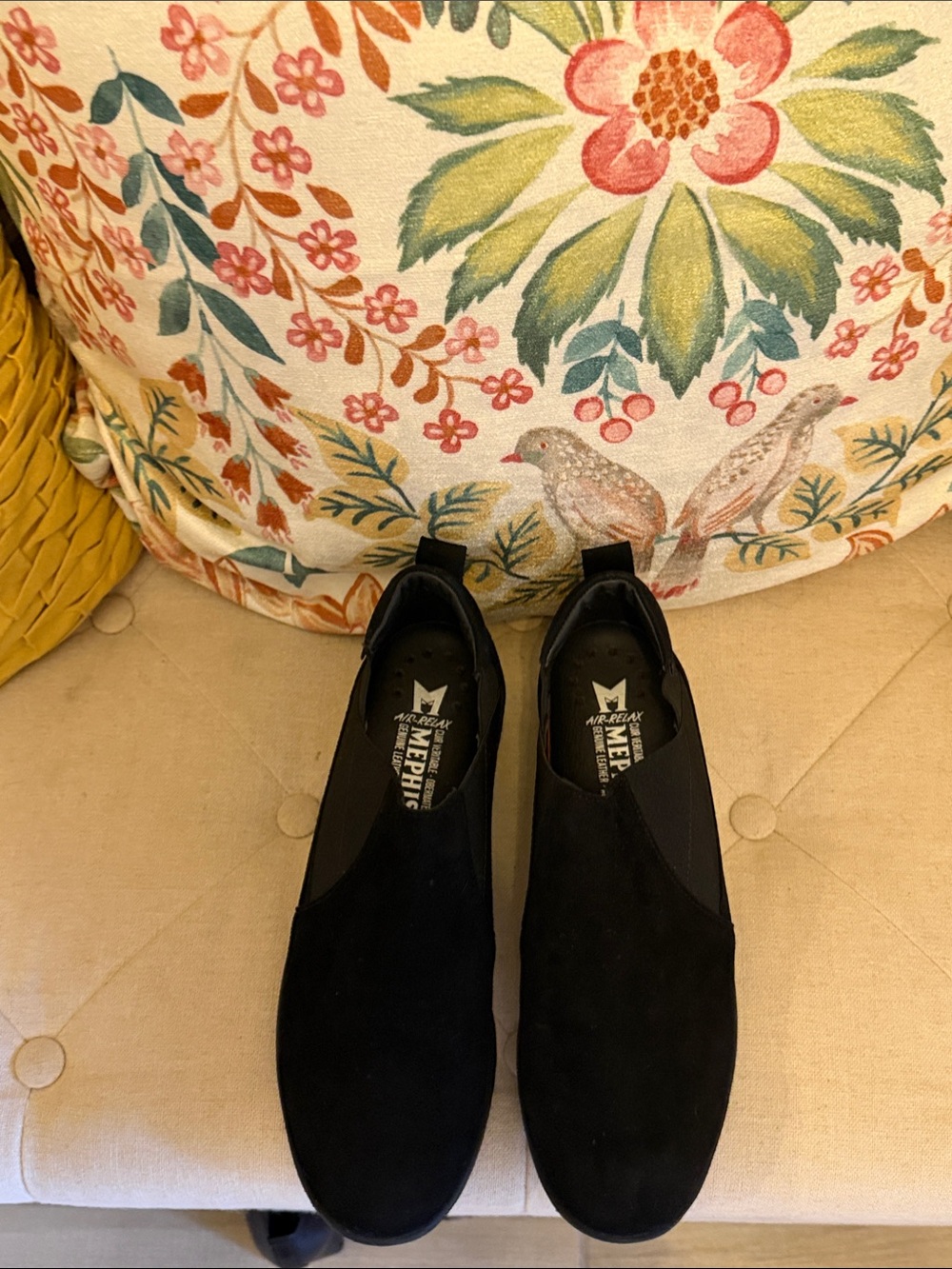 Mephisto Black Suede Slip-On Loafers with Elastic Panels